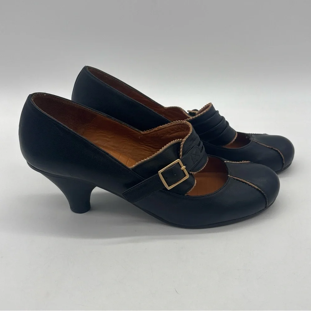 Chie Mihara Retro Black Buckle Leather Pumps Heels Women’s EU 39 US 9 - Picture 9 of 16